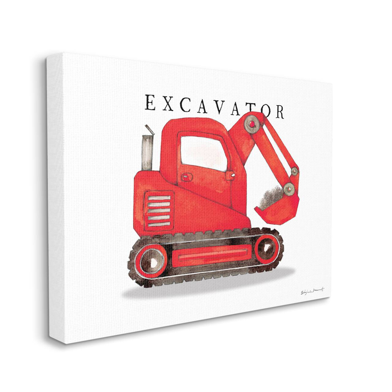 Stupell Industries Red Excavator Truck Traditional Construction Vehicle Canvas Wall Art